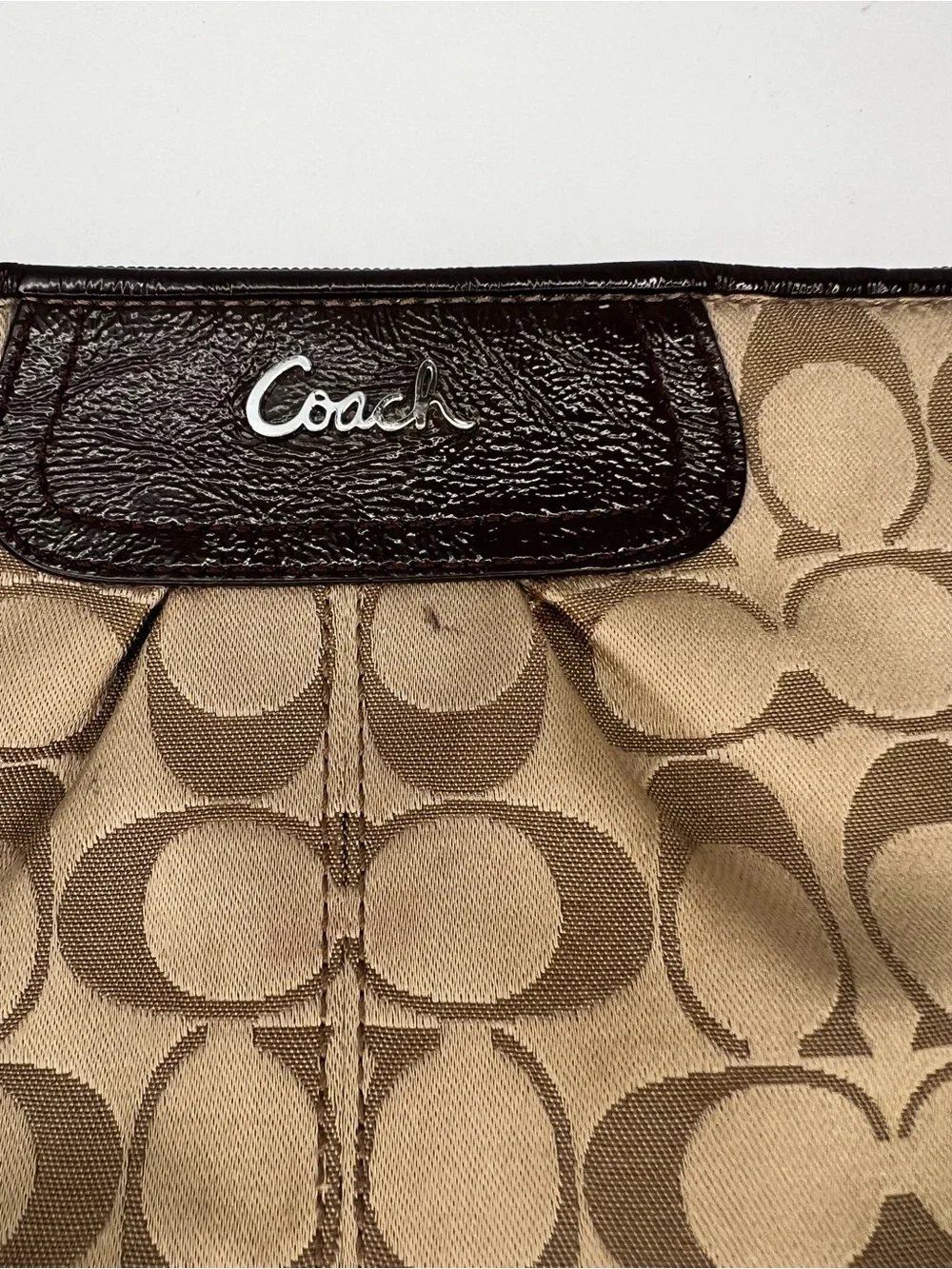 Coach Madison Signature Sateen Wristlet w/ Leather Accents~ Tan/Brown ~ Vintage